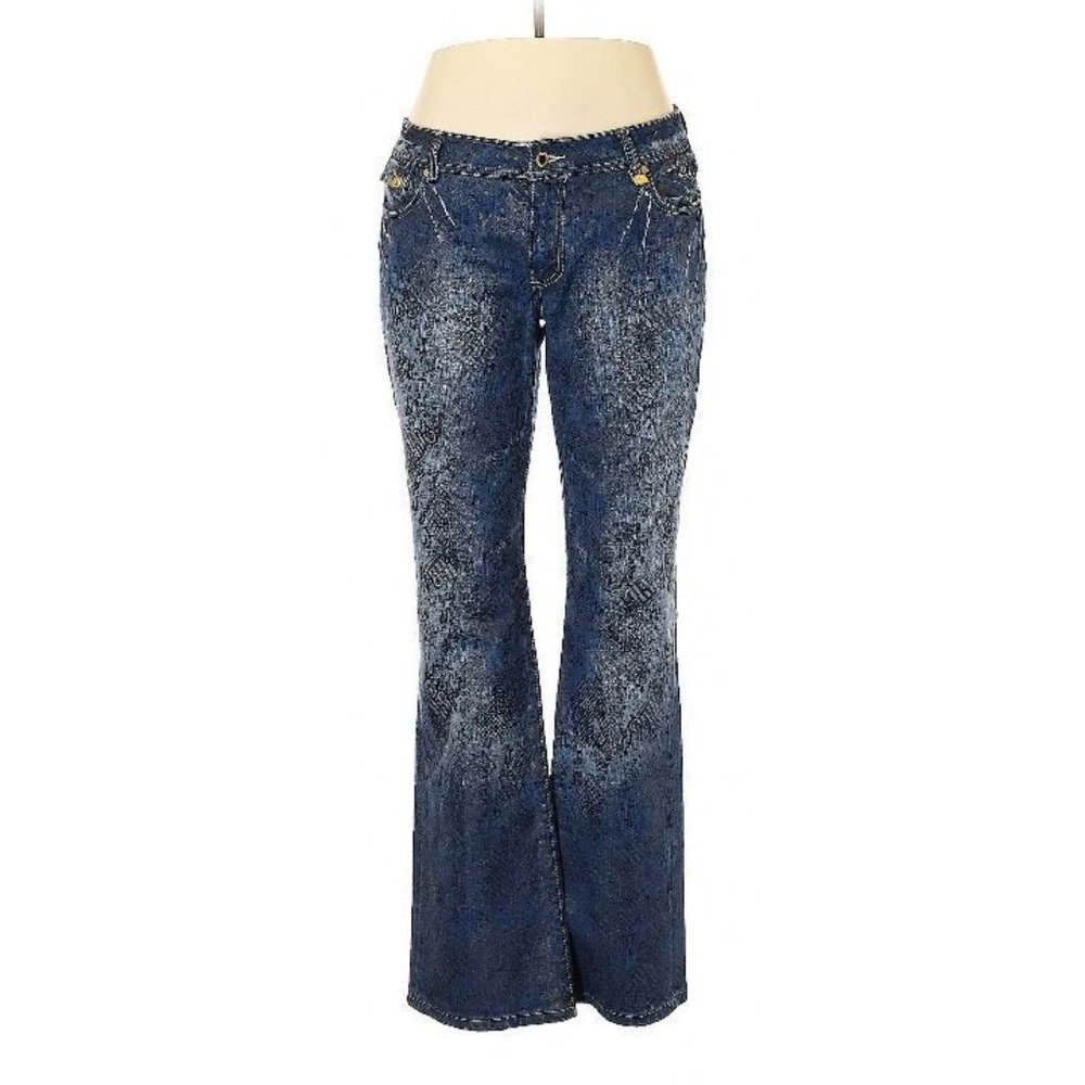 Akademiks Womens Bootcut Jeans Streetwear Graphic Print Jeans Dark Wash Sz 36